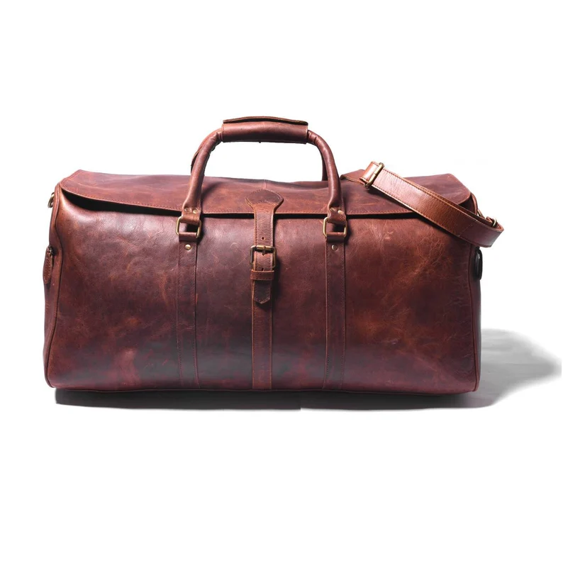 Full grain leather duffle bag men|Genuine leather weekender bag brown|Leather holdall|Overnight travel bag|Personalised gifts for him duffel