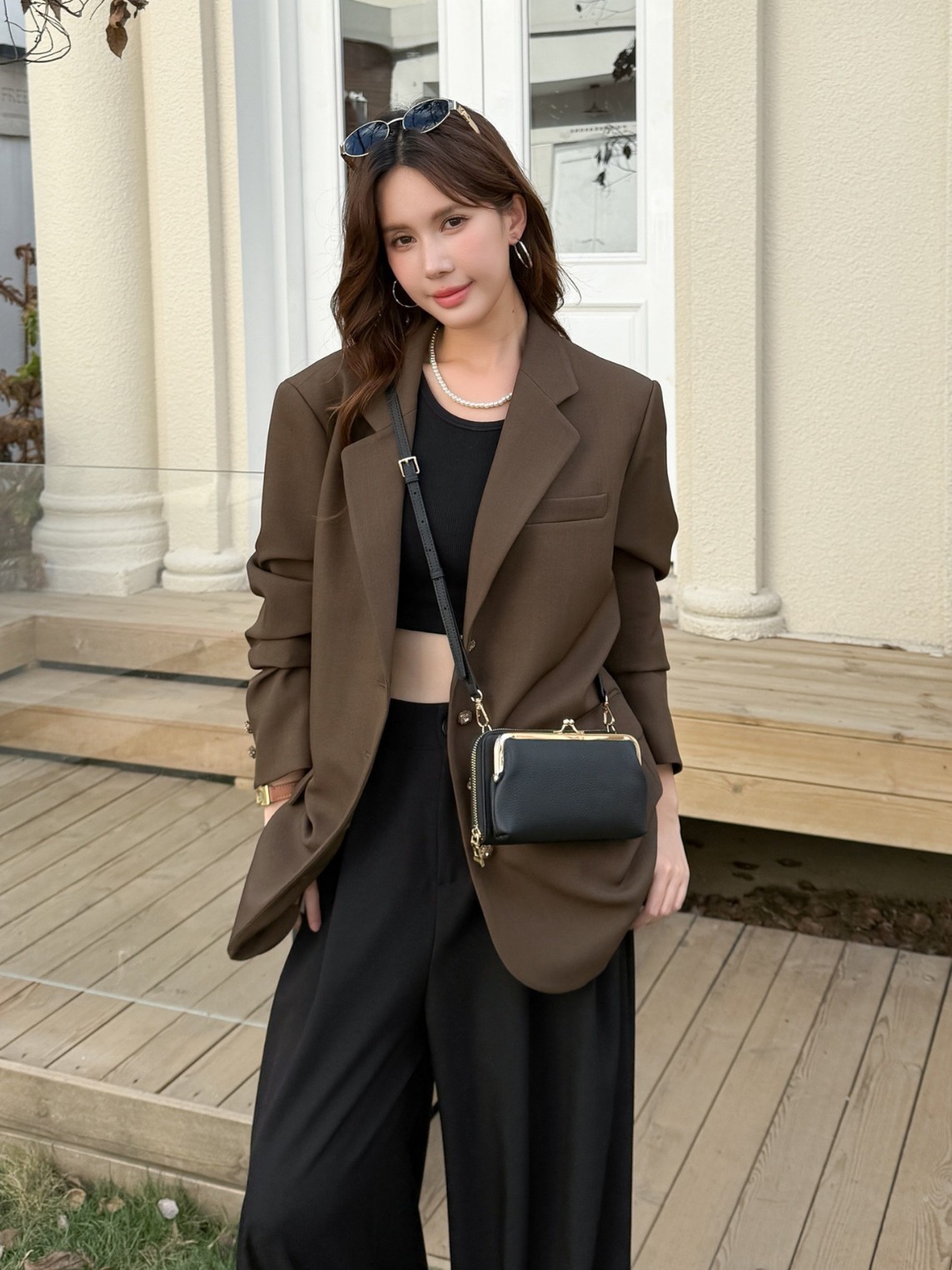 Women's Black Leather Mini Metal Frame Crossbody Bag